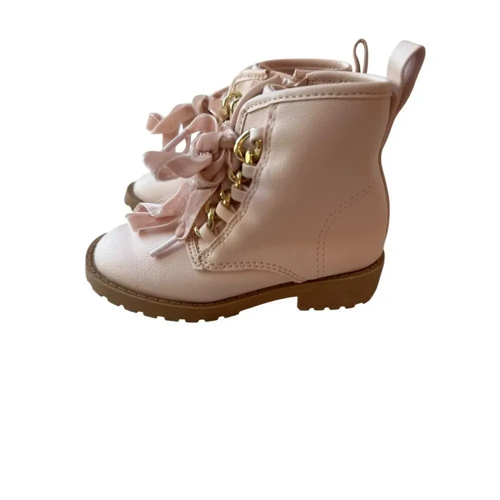 Wonder Nation Girls Pink Chain Loop Combat Boots Size 6